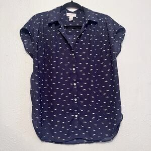 LOFT Dark Blue Sleeveless‎ Woman's Button Up Blouse Size S